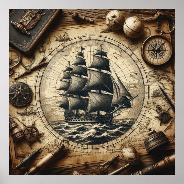Ancient Pirate Segelschiff 4 Poster (Vorne)