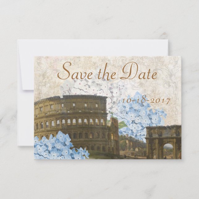 Ancient Rome Blue Hydrangea Save the Date Card (Vorderseite)