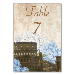 Ancient Rome Blue Hydrangea Tischnummer Card