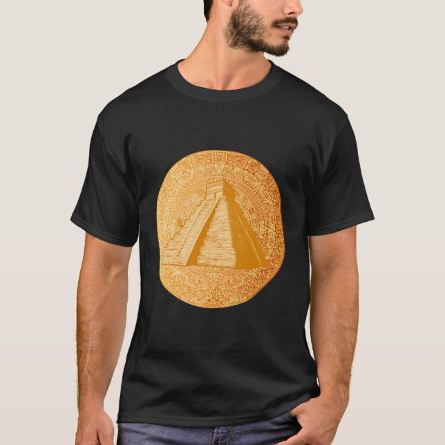 Ancient Sacred Mayan Aztec Kalender Pyramid Geomet T-Shirt (Vorderseite)