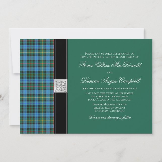 Ancient Smith Green Tartan Hochzeitseinladung Einladung (Vorderseite)