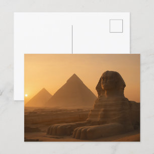 Ancient Sphinx Golden Postcard Pyramid Sunset Postkarte