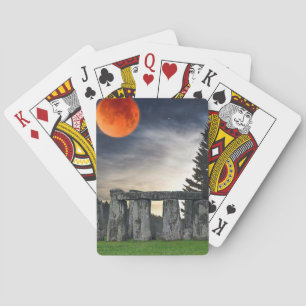 Ancient Stonehenge & Mystical Red Full Moon Spielkarten