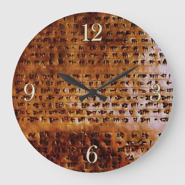 Ancient Sumerian Cuneiform Designer Clock Große Wanduhr (Vorderseite)