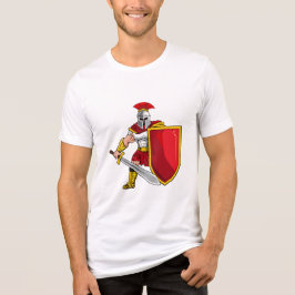 Ancient warrior with sword and shield in helmet an Tri-Blend shirt