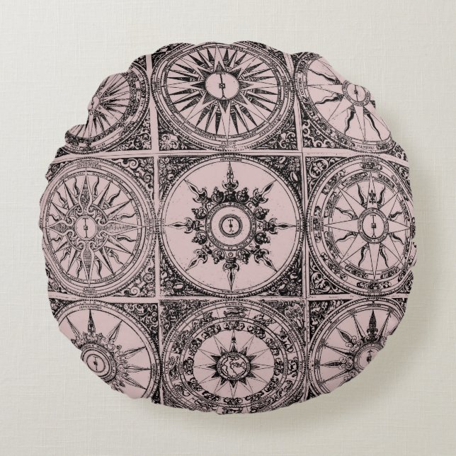 Ancient Wind Rose Chart Cushions Rundes Kissen (Vorderseite)