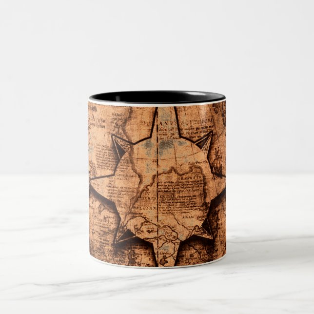 Ancient World Traveller - Map & Compass Rose Zweifarbige Tasse (Mittel)