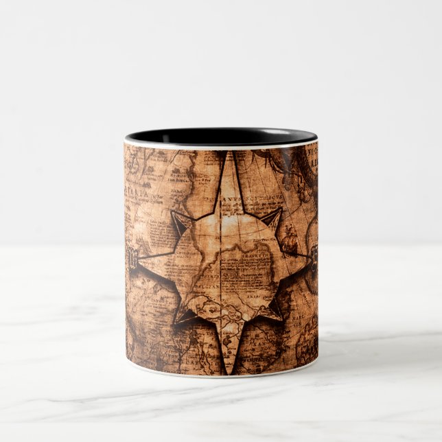 Ancient World Traveller - Map & Compass Rose Zweifarbige Tasse (Mittel)