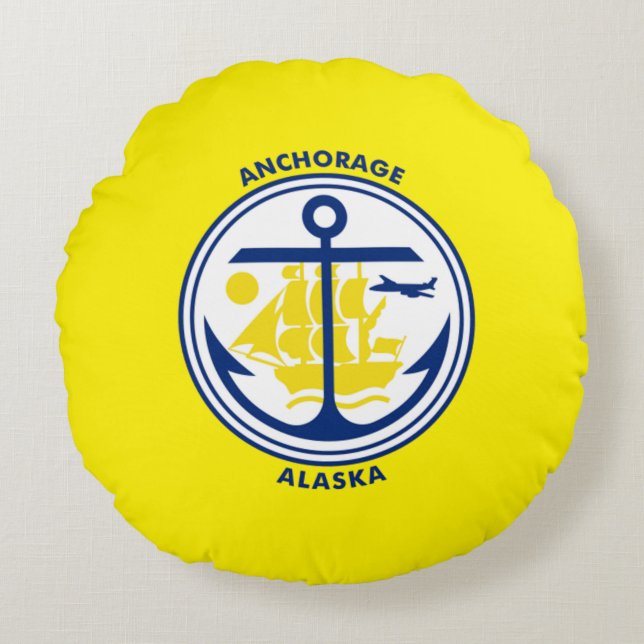 Ancrage (Alaska) Drapeau de la ville Coussin rond (Devant)
