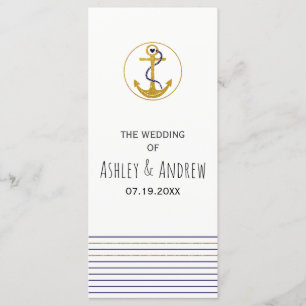 Ancrage or et rayures programme de mariage nautiqu