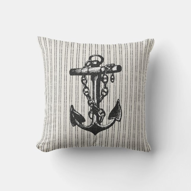 Ancre à rayures noir Coussin extérieur (Recto)