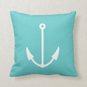 Ancre BLANC sur coussin bleu turquoise