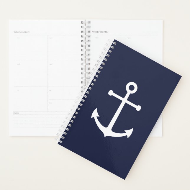 Ancre blanche marine sur bleu marine (Devant avec enveloppe)