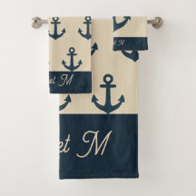 Ancre bleu marine sur décor côtier beige