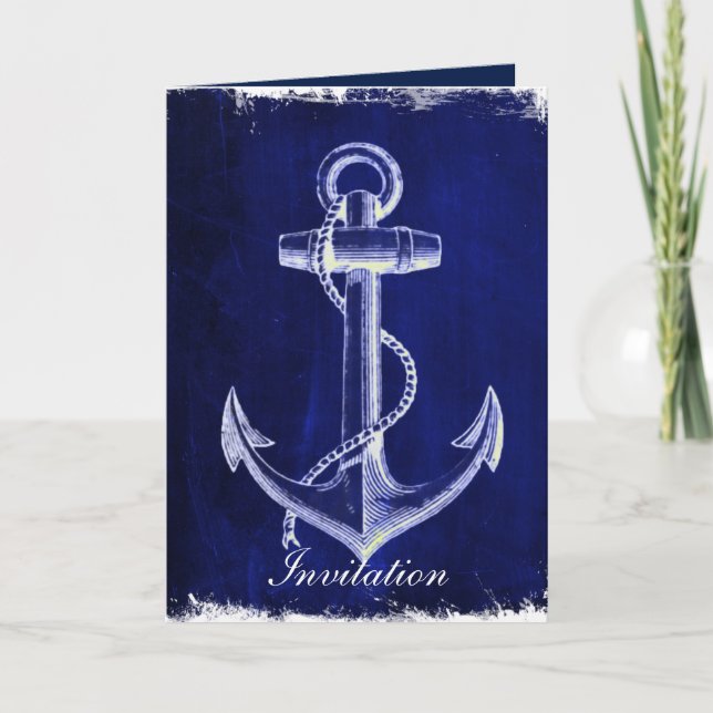 ancre bleu rustique faire-part de mariage nautique (Devant)