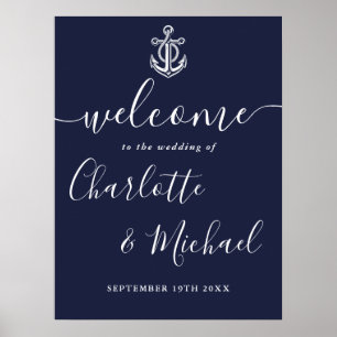 Ancre bleue marine Affiche de bienvenue Mariage na