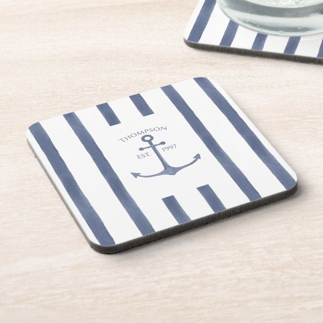 Ancre bleue marine Dessous de verre personnalisé (Côté gauche)