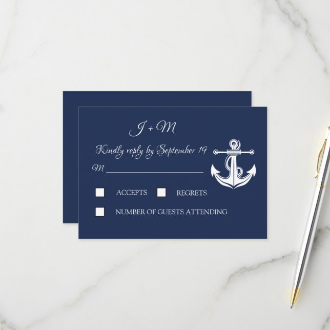 Ancre Bleue Marine Élégant Nautique Été RSVP (Devant/Arrière en situation)