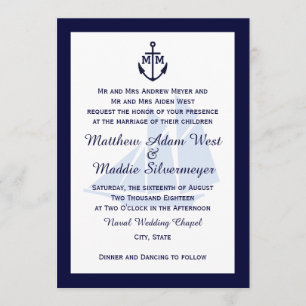 Ancre bleue marine Invitations de mariage au monog