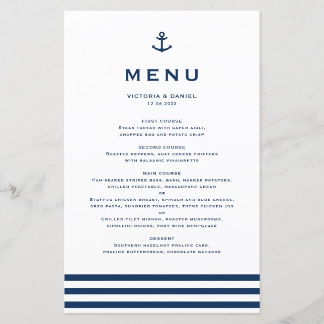 Ancre bleue marine moderne Mariage nautique Carte  (Devant)