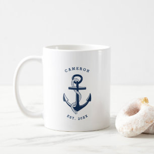 Ancre bleue marine Mug personnalisé nautique