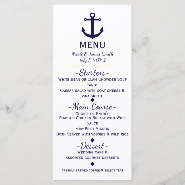 Ancre Bleue Nautical Beach Menu Card (Devant)