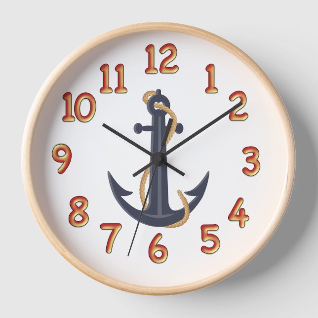 Ancre Bleue Nautique Horloge murale Cadre en bois  (Recto)