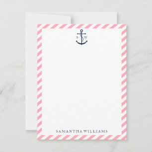 Ancre bleue sur bandes roses Cartes Monogrammes