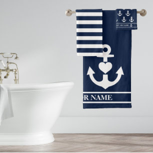 Ancre Coeur Nautique Personnalisée Marine Blancs