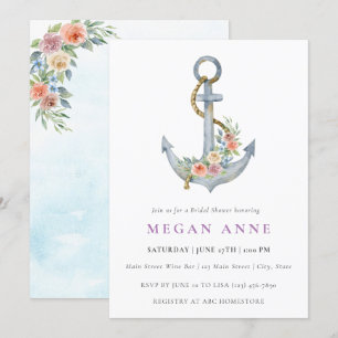 Ancre d'aquarelle et Fleurs Invitation Wedding sho