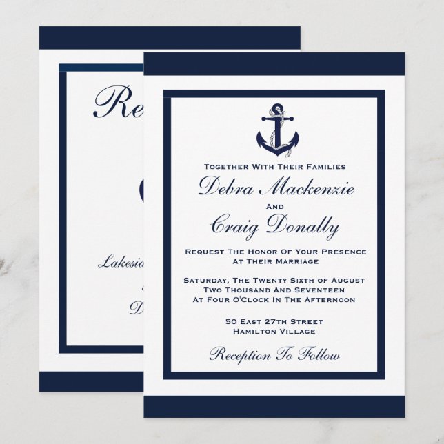Ancre de la marine - Faire-part de mariage (Devant / Derrière)
