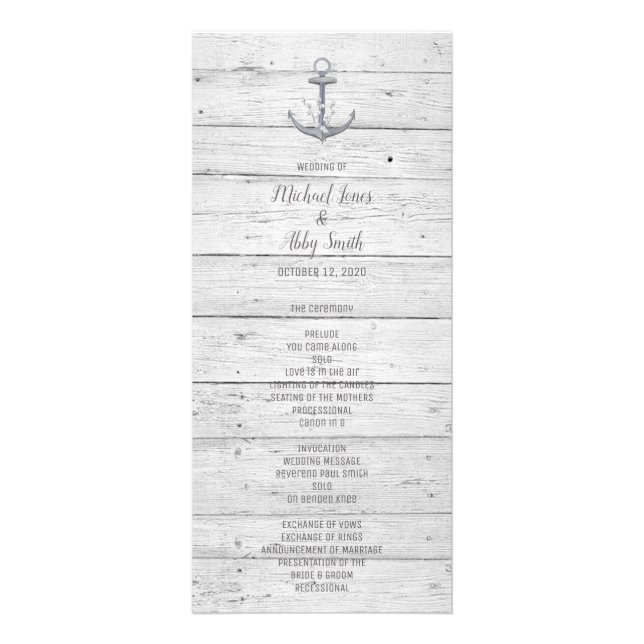 Ancre de plage Programme de mariage de destination (Devant)