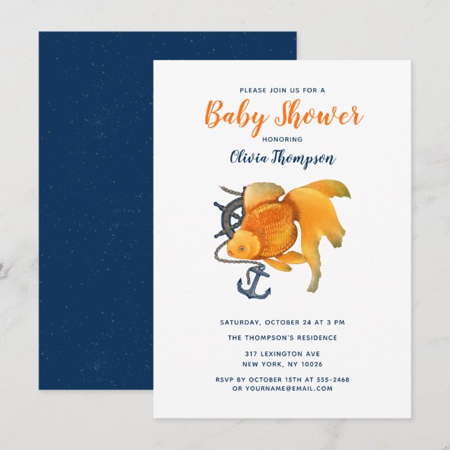 Ancre de poisson d'or roue Nautique Invitation (Devant / Derrière)