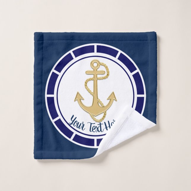 Ancre dorée centrale Marine Bleu Nautique (Gant de toilette)