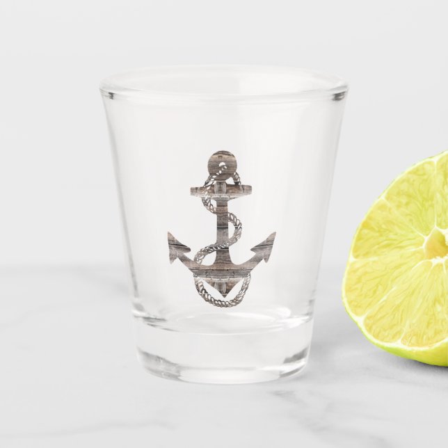 Ancre en bois rustique + ROPE | Verre de tir (Devant)