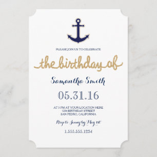 Ancre et corde Invitation d'anniversaire nautique