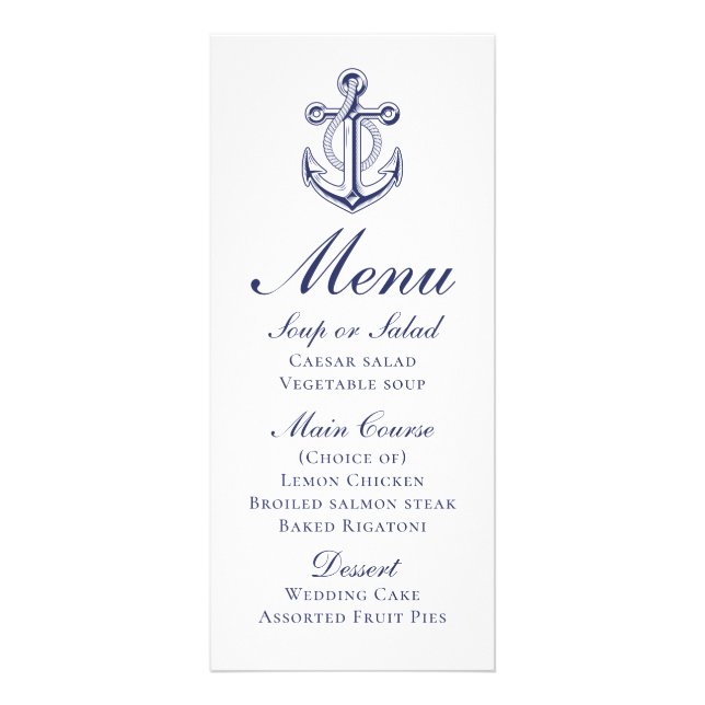 Ancre marin Marine Blue Nautical Mariage Menu (Devant)