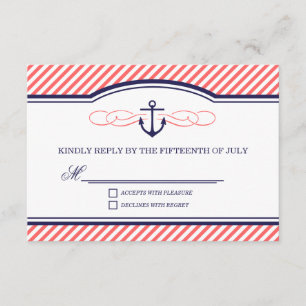 Ancre marine et corail Nautique mariage carte RSVP
