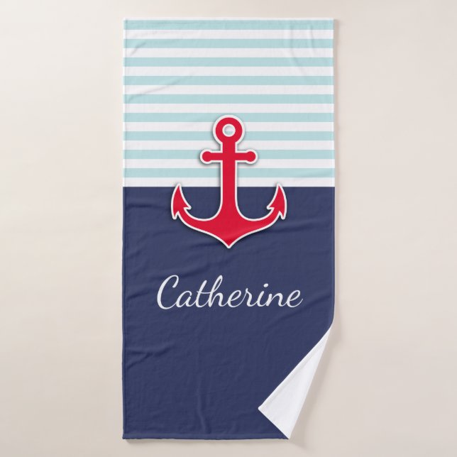 Ancre marine rouge et bleu Personnalisée (Serviette de bain)