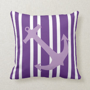 Ancre marine violet Coussin rayé