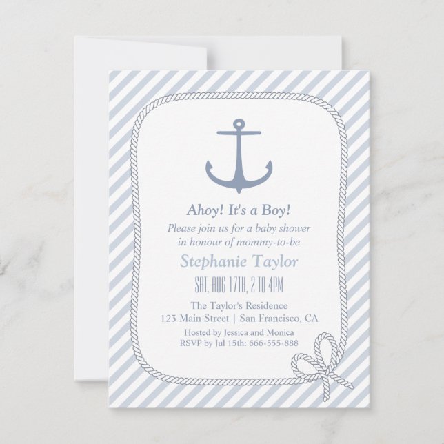 Ancre moderne Nautique Baby Shower Invitations (Devant)