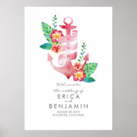 Ancre Nautical Beach Mariage Affiche de bienvenue