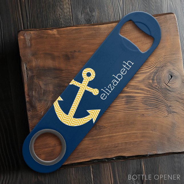 Ancre nautique avec Motif de Navy Jaune Chevron (Custom Bar Key)