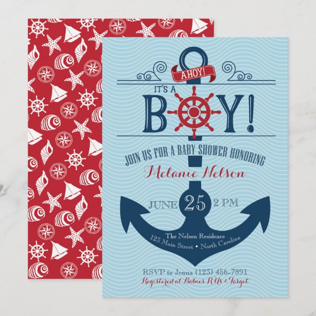 Ancre nautique Baby shower de plage Invitation (Devant / Derrière)