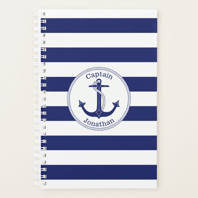 Ancre nautique Capitaine Marine Bleu Stripe (Devant)