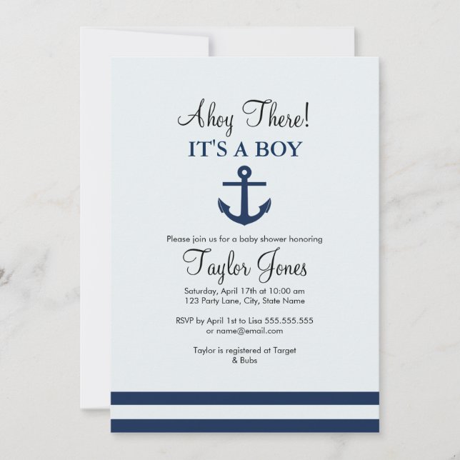 Ancre nautique de la Marine Invitation Baby shower (Devant)