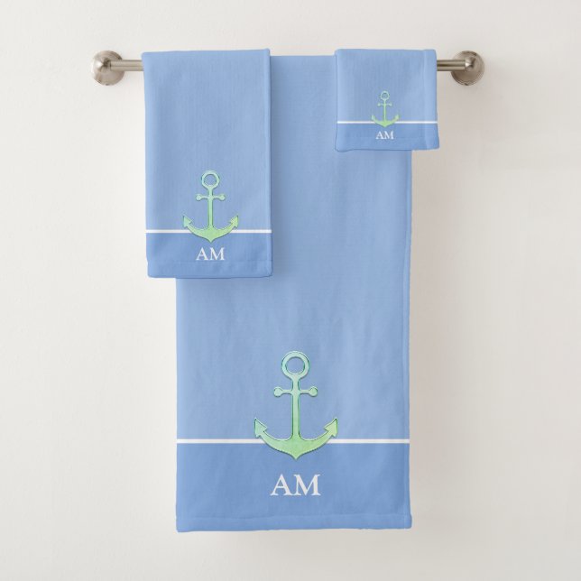 Ancre nautique et monogramme sur fond bleu clair (En situation)