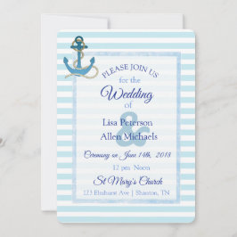 Ancre nautique Faire-part de mariage rayé bleu