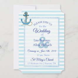 Ancre nautique Faire-part de mariage rayé bleu