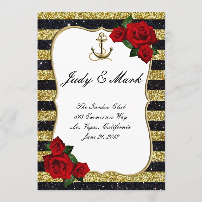 Ancre nautique Gold Black Stripes Mariage Menu (Devant)